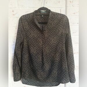 Ralph Lauren Women’s Black and Tan Patterned Blouse